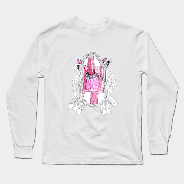 Hungry Hippo Kid Drawing Long Sleeve T-Shirt by Kids’ Drawings 